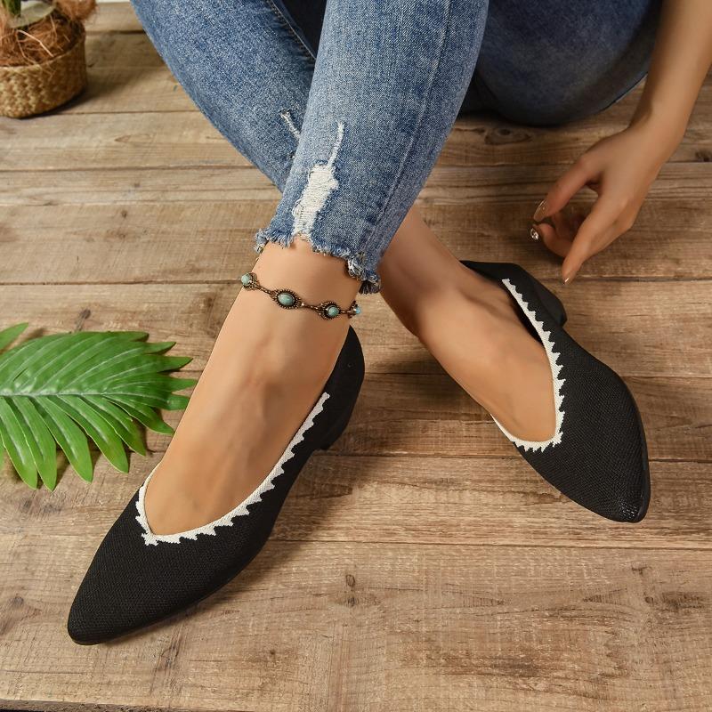 

Fashion Women s Coarse Heel Shoes Spring New Pointed Head Shallow Mouth Mesh Cloth Breathable Soft Sole Non-slip Low-top Shoes 43 чёрный