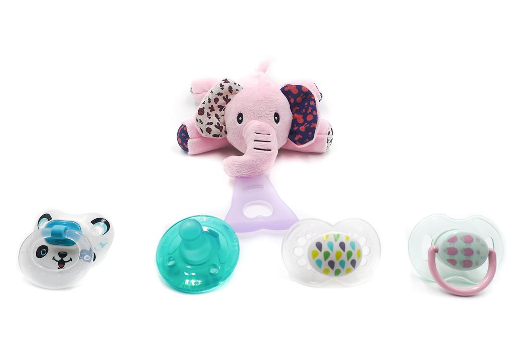 NISSI JIREH Pacifier Pink Months T-Rex & 5-in-1 Holder, Elephant, 0-3