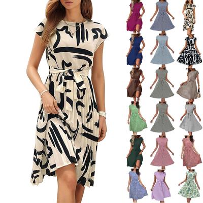 Women's Casual  Loose Print Pleated Waistband Dress Print Pleated Waistband Dress