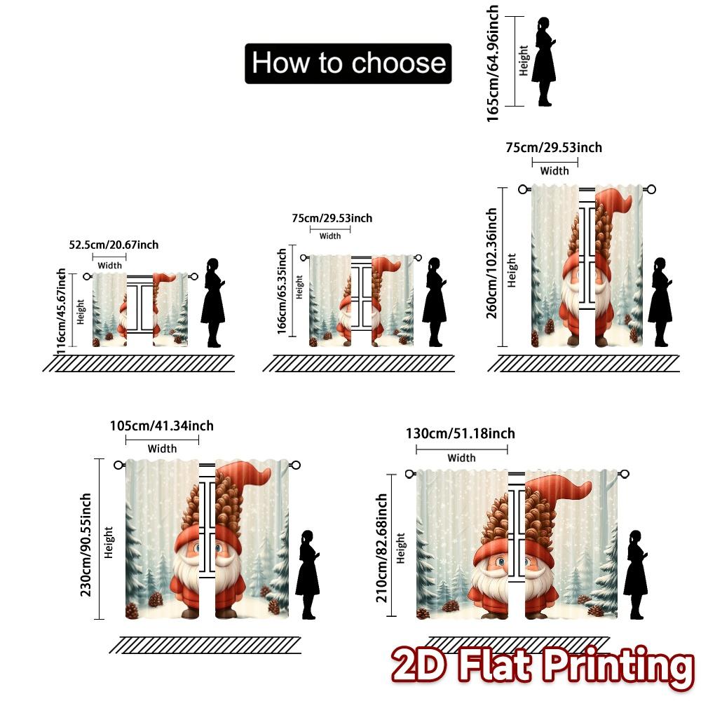 2pcs,Curtains Cute Gnome Winter Christmas Holiday (3) Modern Minimalist Curtains Versatile Polyester Fabric Curtains Thermal