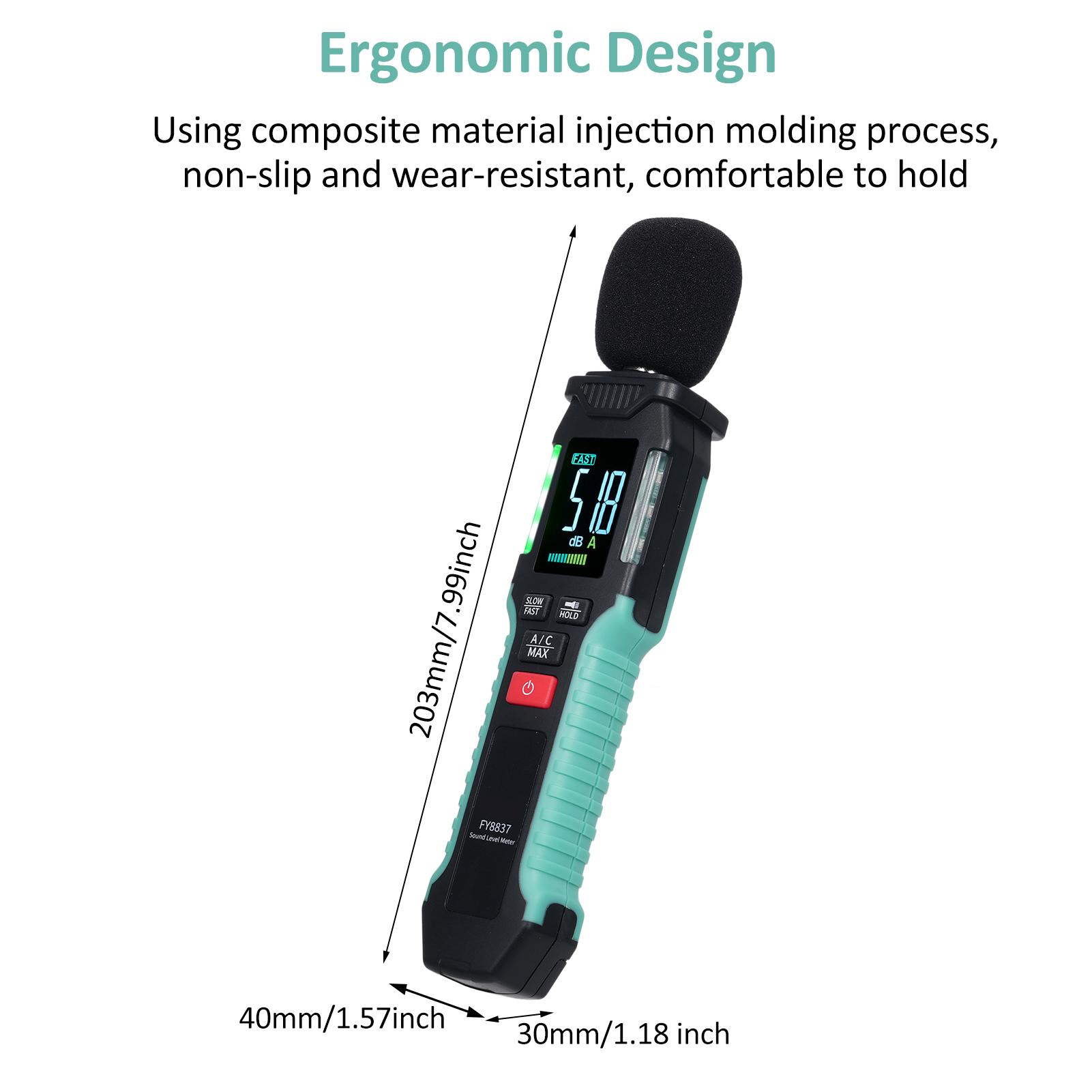 

FY8837 Decibel Meter with A C Weighted, Digital Sound Level Meter 30 130 dB, Portable High Precision Noise Tester with