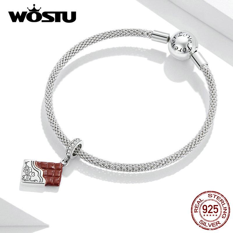 WOSTU 925 Sterling Silber Schokoladen-Liebesanhänger, passend für Original-Armbänder und Halsketten, DIY-Schmuck