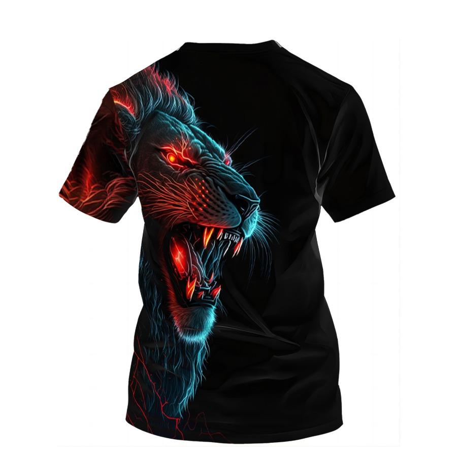 Tricou cu imprimeu 3D cu animale de modă Tricouri cu model de leu Tricou cu mânecă scurtă cu gâtul O Tricou cu mânecă scurtă de vară Tricouri pentru bărbați respirabile Îmbrăcăminte cu desene animate pentru bărbați