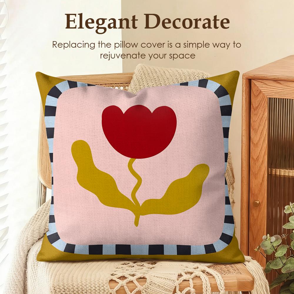 Flower Ins Simple Art Cushion Cover Natural Linen Organic Fabric Double-Sided Printing Sofa Home Decor Gift Pillow Case