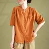 Fan basic solid color cotton short-sleeved shirt women's summer new loose and thin semi-open neck cardigan top