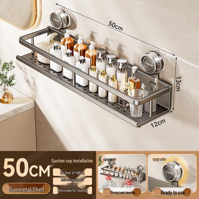 Wall-Mounted Aluminum Suction Cup Towel Rack & Bathroom Storage Shelf