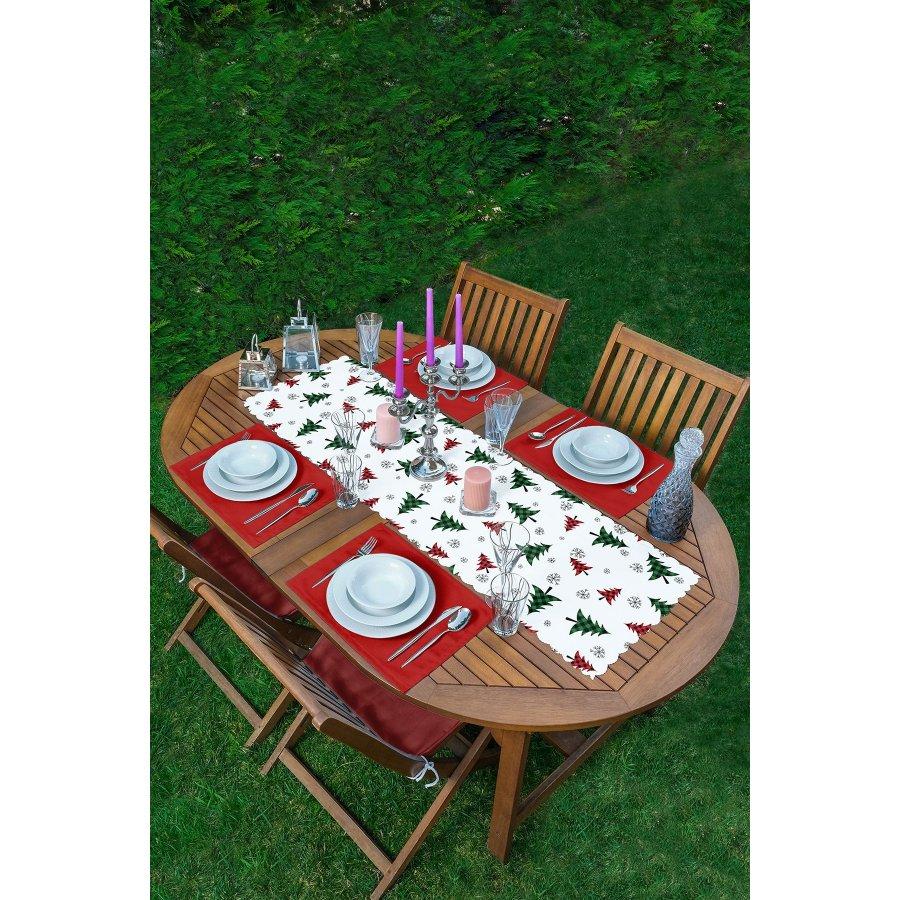 New Year Concept Christmas Tree Printed Runner and Placemat Set 5 Pieces / Placemat Table Mat Dining Table Mat Coaster