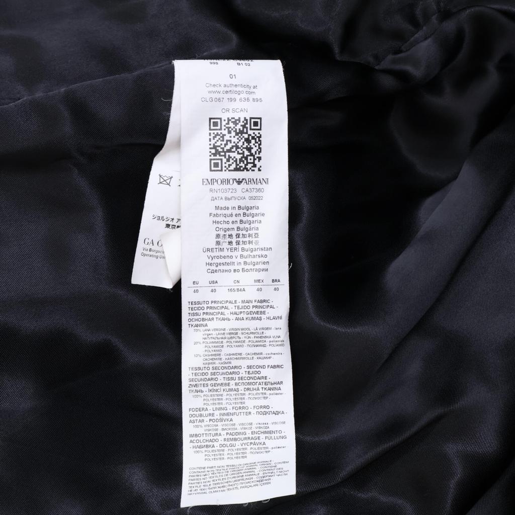 EMPORIO ARMANI Black 22 years H3NL2Z C9802 Wool cashmere double coat coat 1 blackUsed