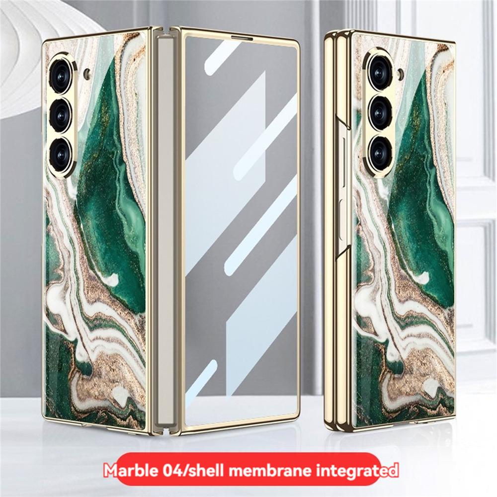 Husă Protectoare Pliabilă cu Model de Marmură, Rezistentă la Praf, Capac Spate + Protector de Ecran pentru Accesorii Samsung Galaxy Z Fold 6