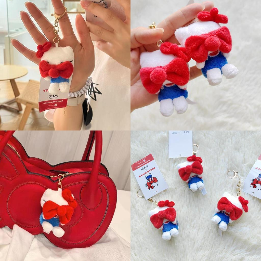 Charming Cute Kt Cat Plush Keychain With Face Covering Bowknot Design For Teens