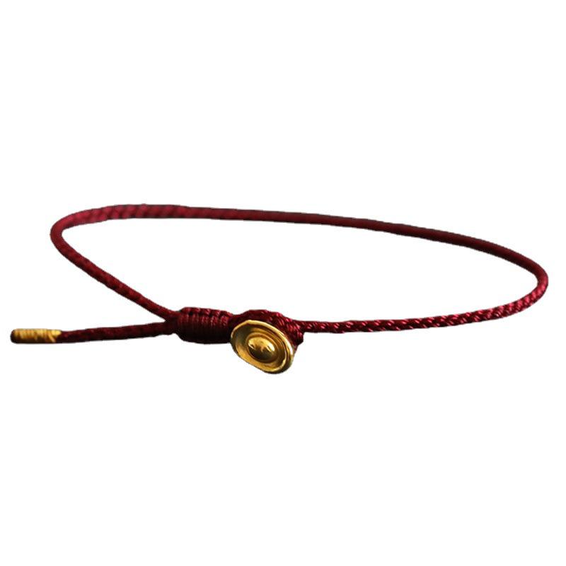 Brățară cu fir roșu și lingou de aur nisipiu vietnamez: Bijuterii Unisex placate cu Aur de Cupru pentru Anul Lunar