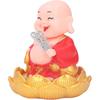Walfront Solar Powered Figurine Nodding Smiling Buddha Maitreya Solar Buddha Statue Toy Little Monk Figurine Desktop Ornaments (Red)