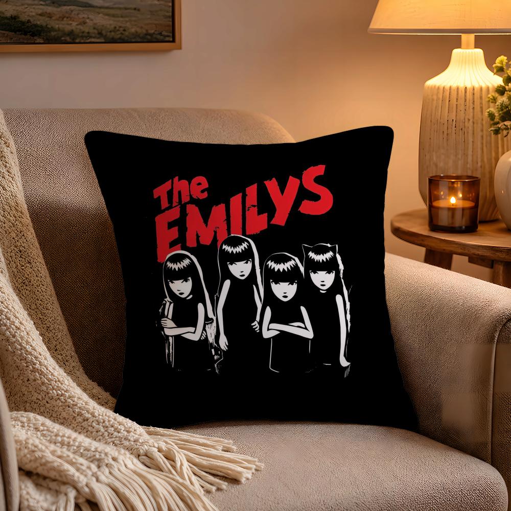 Classic Anime Comics Emily The Strange Pillow Case Soft Plush Cushion Cover Double Print and Invisible Zipper for Sofa Home Car