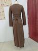 Women's Solid Color Stripe U-neck Long Sleeve Lace-up Dress