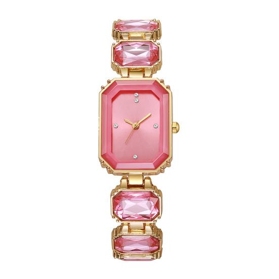 

Ladies Bracelet Quartz Watch Sparkling Rhinestone Rectangular Dial Watch Faux Diamond Bracelet Wristwatch for Women Elegant Jewelry Timepiece рожевий