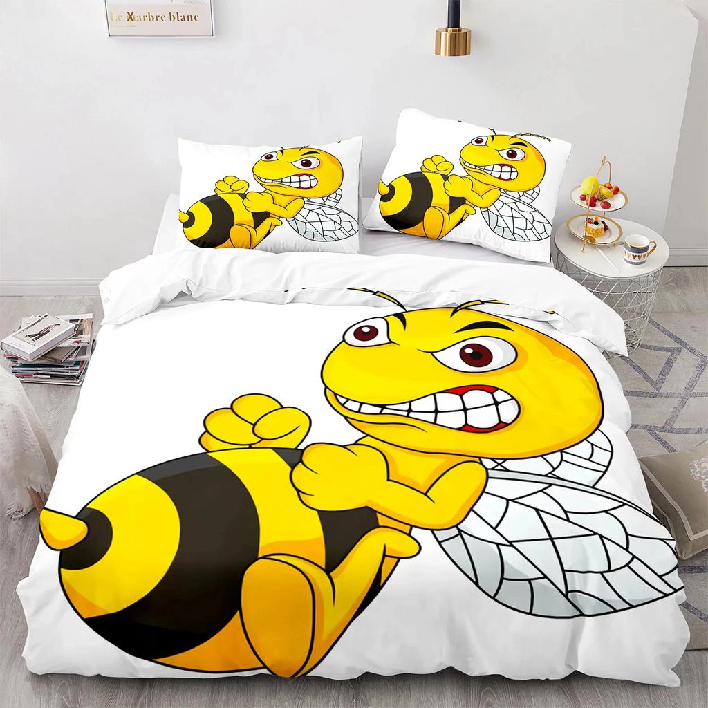 3D bee print duvet cover set for Boys teens polyester bedding set king queen size yellow white black Duvet Cover Bed