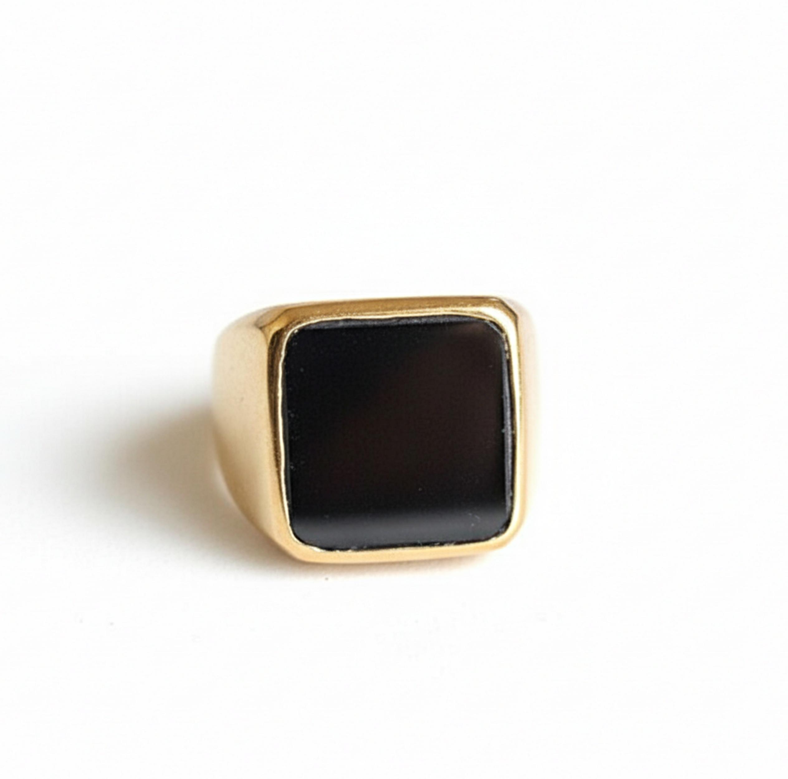 

Квадратное кольцо с плоским черным ониксом, 925 проба, цельное стерлинговое серебро, кольцо из чистой меди, мужское кольцо-печатка, украшения ручной работы 12 медный