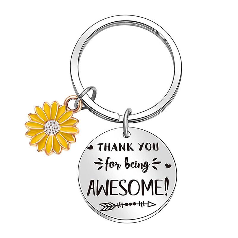 Sunflower Pendant Metal Stainless Steel Keychain For Parents Teachers Handmade Jewelry Gift Key Decoration