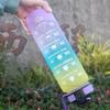 Large Capacity Water Bottle With Time Marker And Straw Gradient Color Leakproof Drinking Sports Bottle For Fitness Gym Outdoor