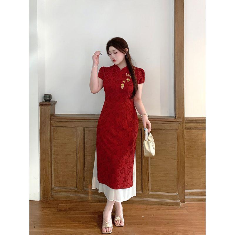 Plus-Size Women's Clothing, New Chinese-Style Improved Cheongsam, Red Slimming Toast Dress, Formal Dress, Dress