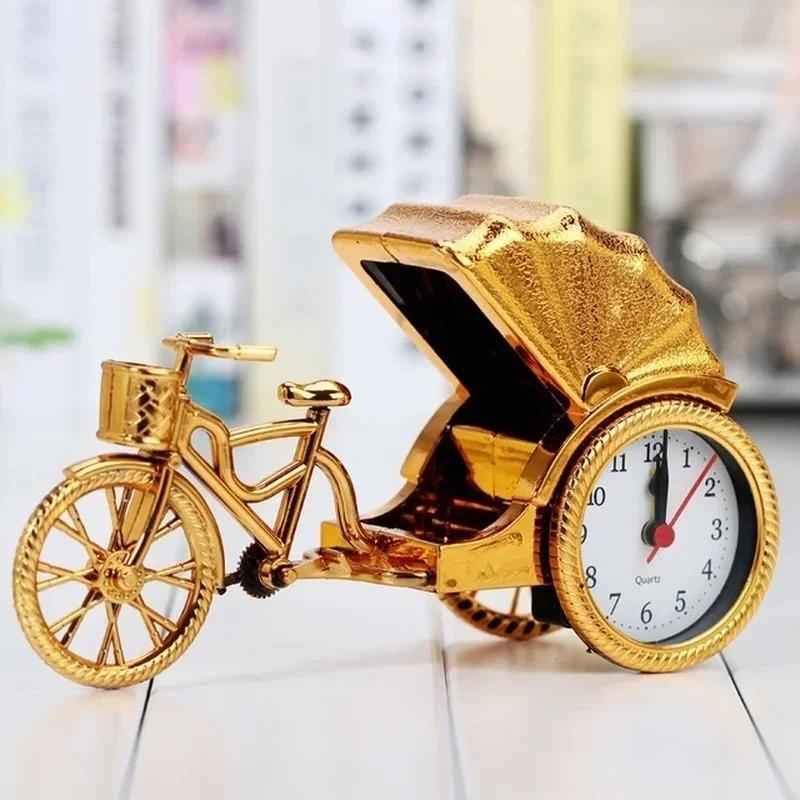 Retro Rickshaw Car Alarm Clock Plastic Desktop Decoration Home Model Bedside Clock Mechanical Movement Living Room