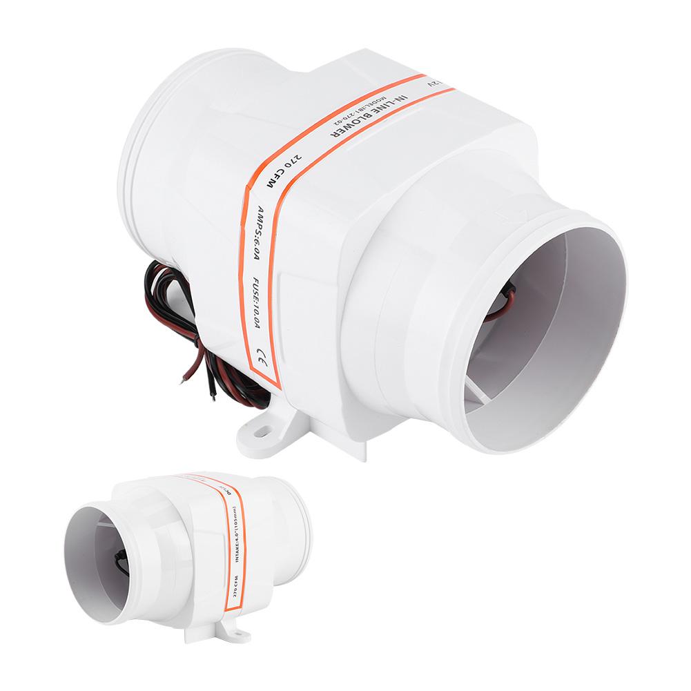 4in 270CFM Bilge Air Blower InLine Marine DC Electric Fan Boat Accessory 12V White