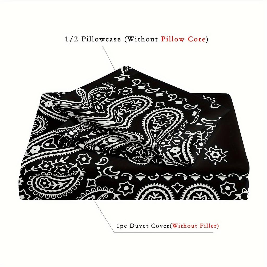 Luxueus Zacht & Ademend 2/3-delig 3D-geprint Zwart Boho Bandanna Dekbedovertrekset - Paisley Mandala Design - Voor Slaapkamers