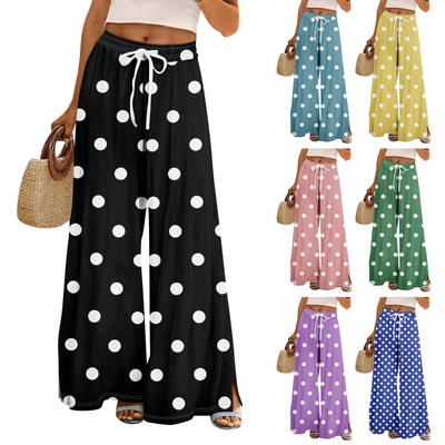 Damen Sommer Boho Palazzo Hose Hohe Taille Weites Bein Druck Freizeithose Mit Taschen