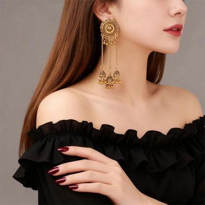 Orecchini Lunghi a Catena Frangiati Stile Etnico Retrò Orecchini Antichi Oro e Argento Orecchini Gabbia per Uccelli Orecchini a Campanella