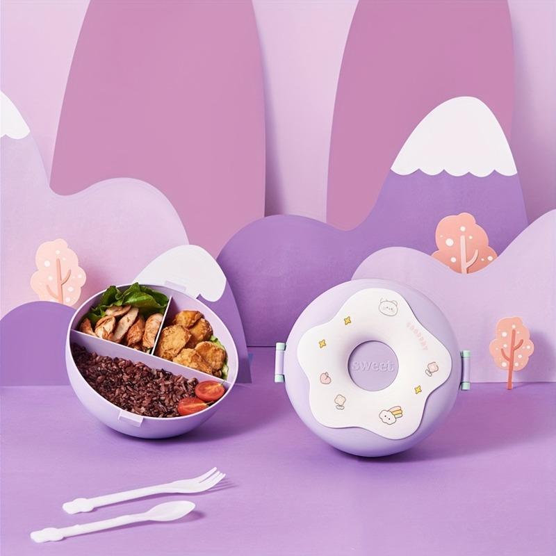 Cute donut-shaped partition PP lunch box, large capacity, microwave-safe portable bento box for students & office workers