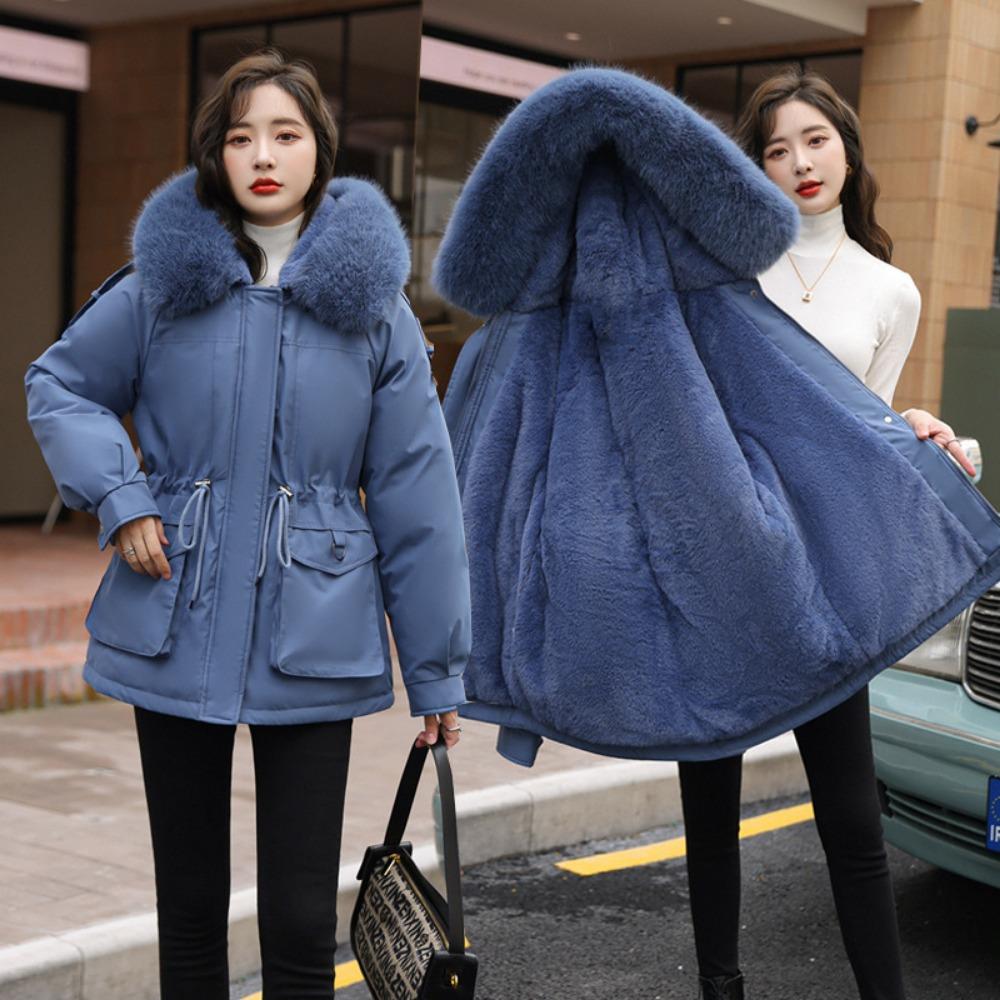 Women's medium and long cotton-padded clothes, the new loose Korean version of fur collar velvet pie overcomes down cotton clothes and winter coats.