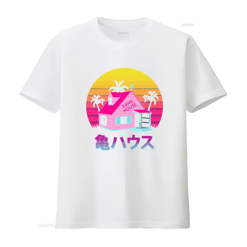 Kame House Sennin Funny Cartoon Mens Black T Shirt Retro Sunset Palms Design Size S to 5XL vintage Washed Soft fashion