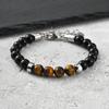 Vnox Tiger Eye Stone Beaded Bracelet for Men, Stainless Steel Spacer 8mm Beads Adjustable 19-22cm Wristband Trendy Jewelry Gift