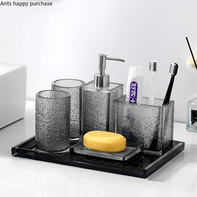 Badezimmerset aus Kunstharz, Toilettenartikel, Zahnbürstenhalter, Mundwasserbecher, Lotionsflasche, Seifenschale, Wattestäbchenbox, Taschentuchbox, Ablage
