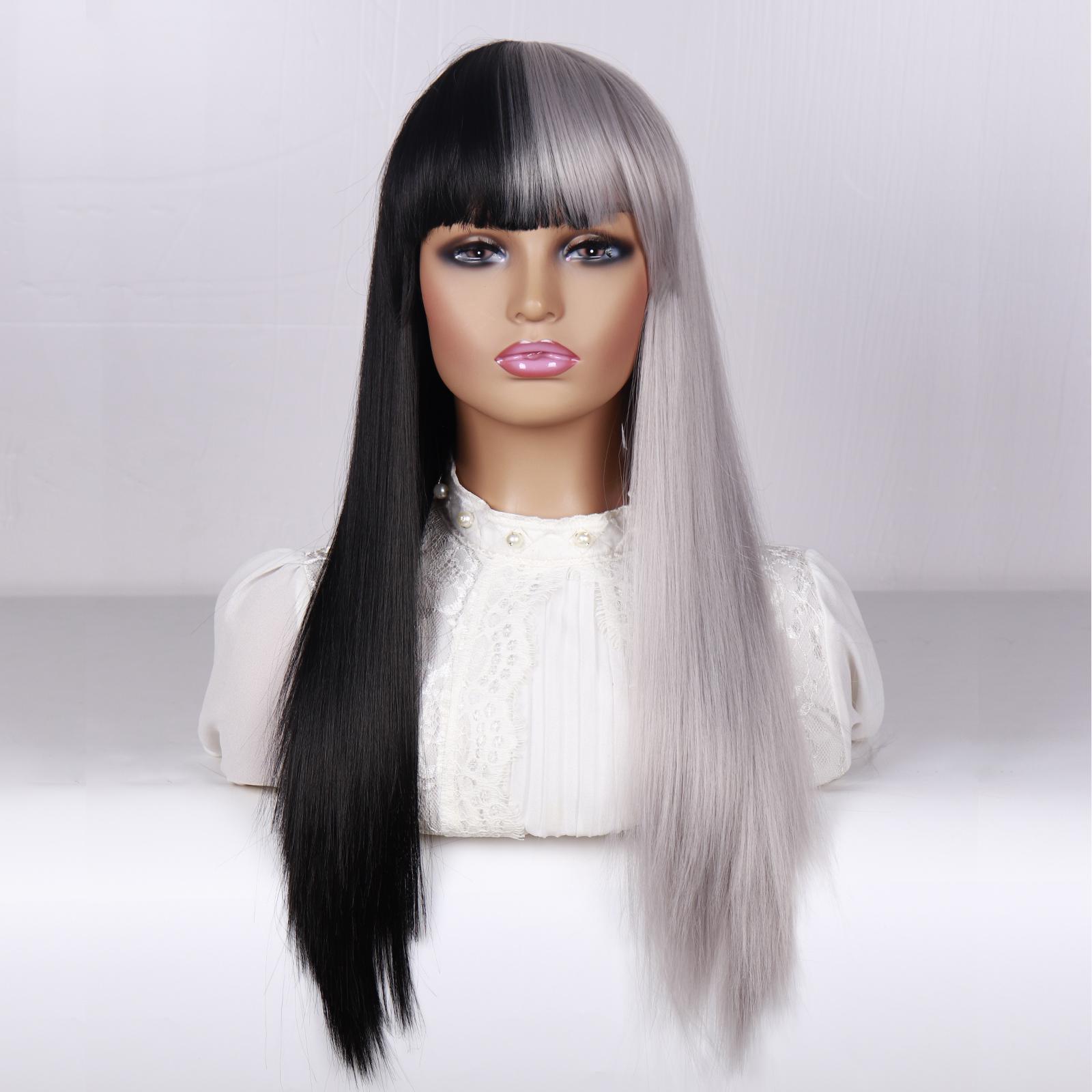 

MERISIHAIR Полусерый Получерный парик Длинный прямой парик Лолиты для косплея с челкой Синтетический термостойкий парик для вечеринки в честь Хэллоуина для женщин