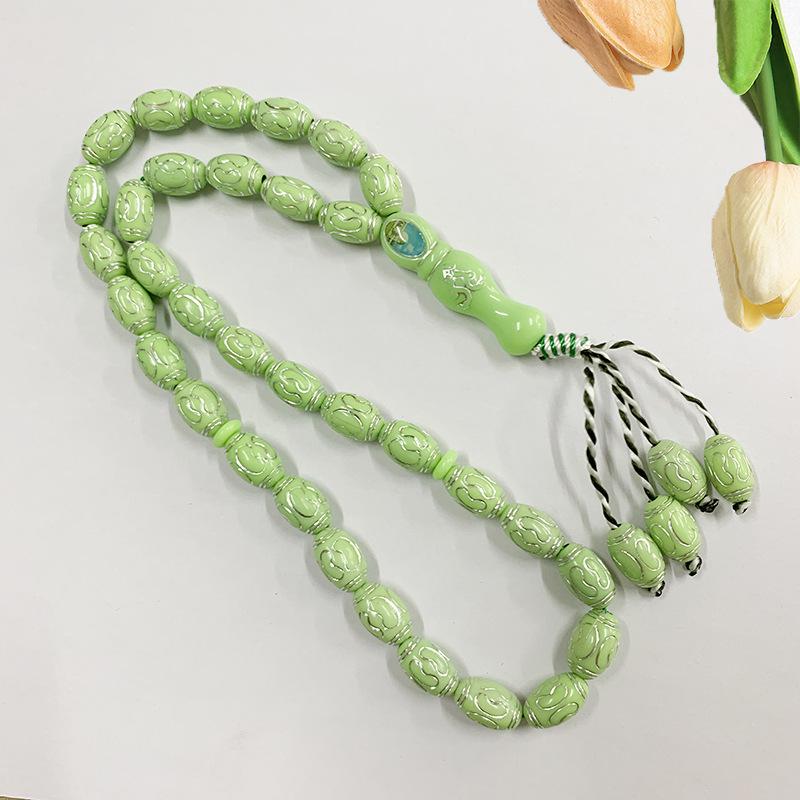 Electroplated Pattern Tasbih: 33-Bead Muslim Prayer Rosary with Hajj Symbol