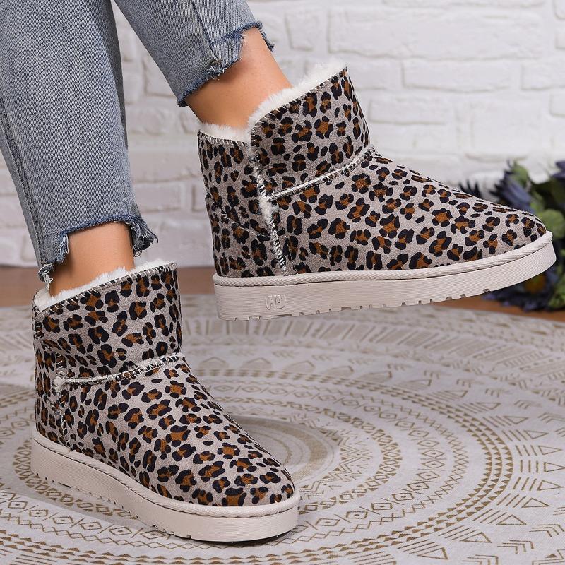 2025 Padded Flat Soft Sole Leopard Winter Padded Extra Thick Leopard Flat Snow Boots Female