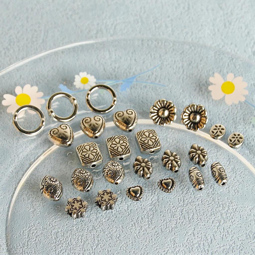10pz Perline Distanziatrici Argento Vintage a Forma di Cuore e Fiore per Gioielli Fai da Te