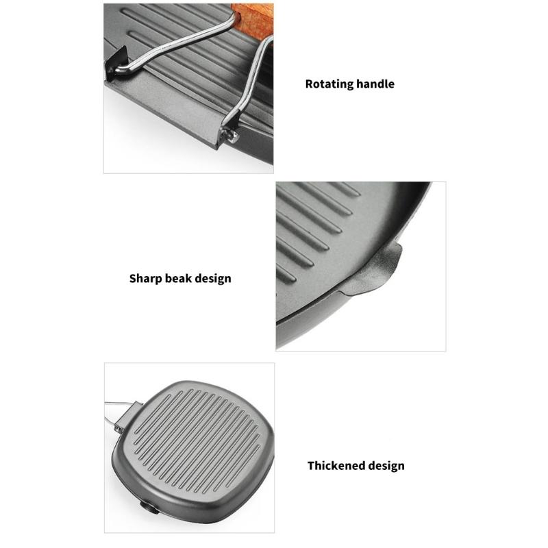 Portable 9.5Inch Nonstick Cooking Pan With Striped Bottom Skillets For Even Heat Distribution And Easy Cleaning