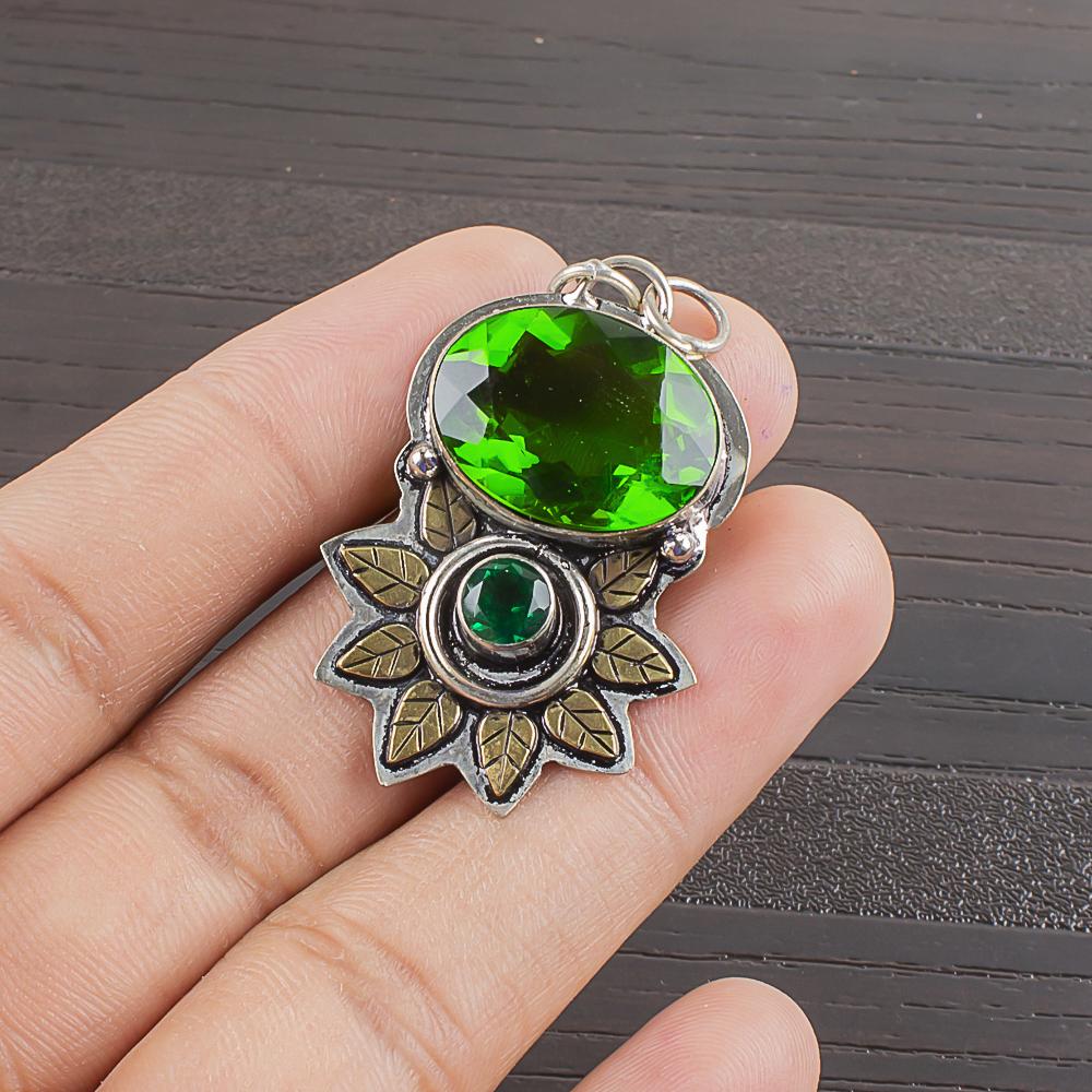 Natural Chrome Diopside Gemstone 925 Sterling Silver Jewelry Pendant 1.58" AJP-2158