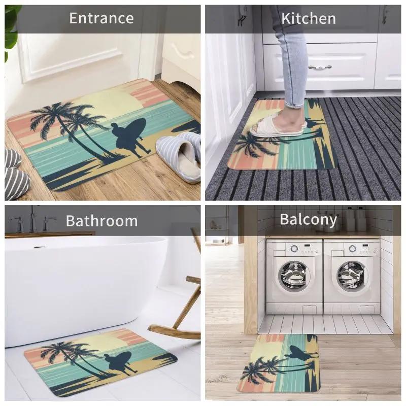 Retro Surfing Front Door Mat Anti-Slip Outdoor Absorbent Summer Beach Surfer Doormat Kitchen Balcony Entrance Rug Carpet