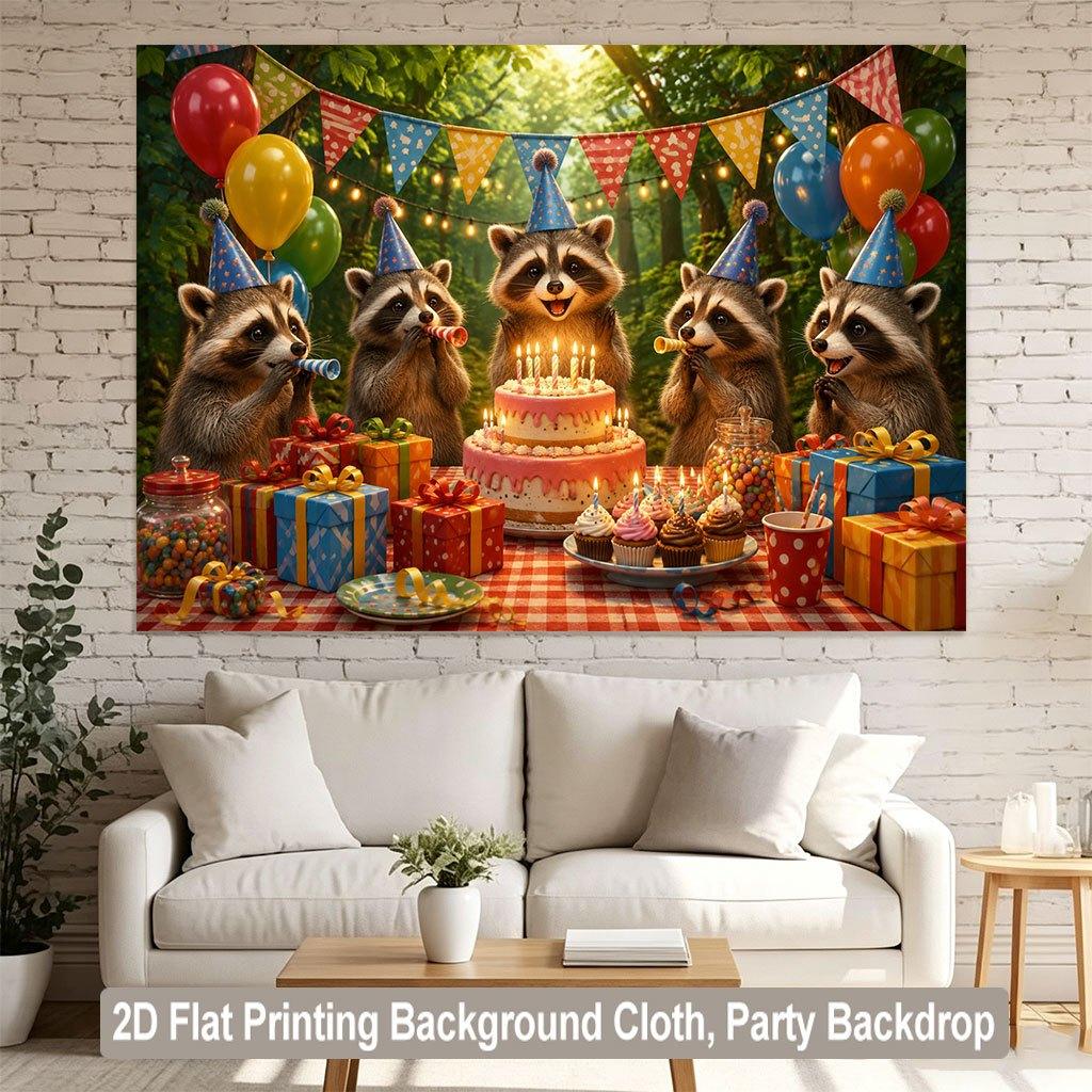 2D Flat Backdrop1pc Animals Party Happy Birthday Backdrop Banner Polyester Wall Decor For Living Room Bedroom Office Outdoor Decor Party