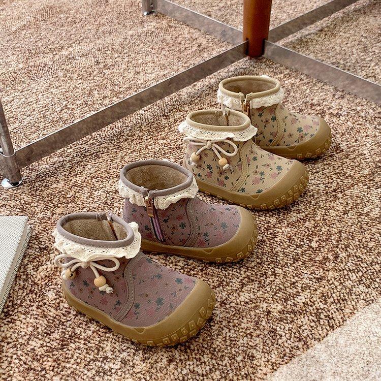 Children's cotton boots 2025 winter warm girls' snow boots soft-soled baby leather boots printed sweet boots foreign style