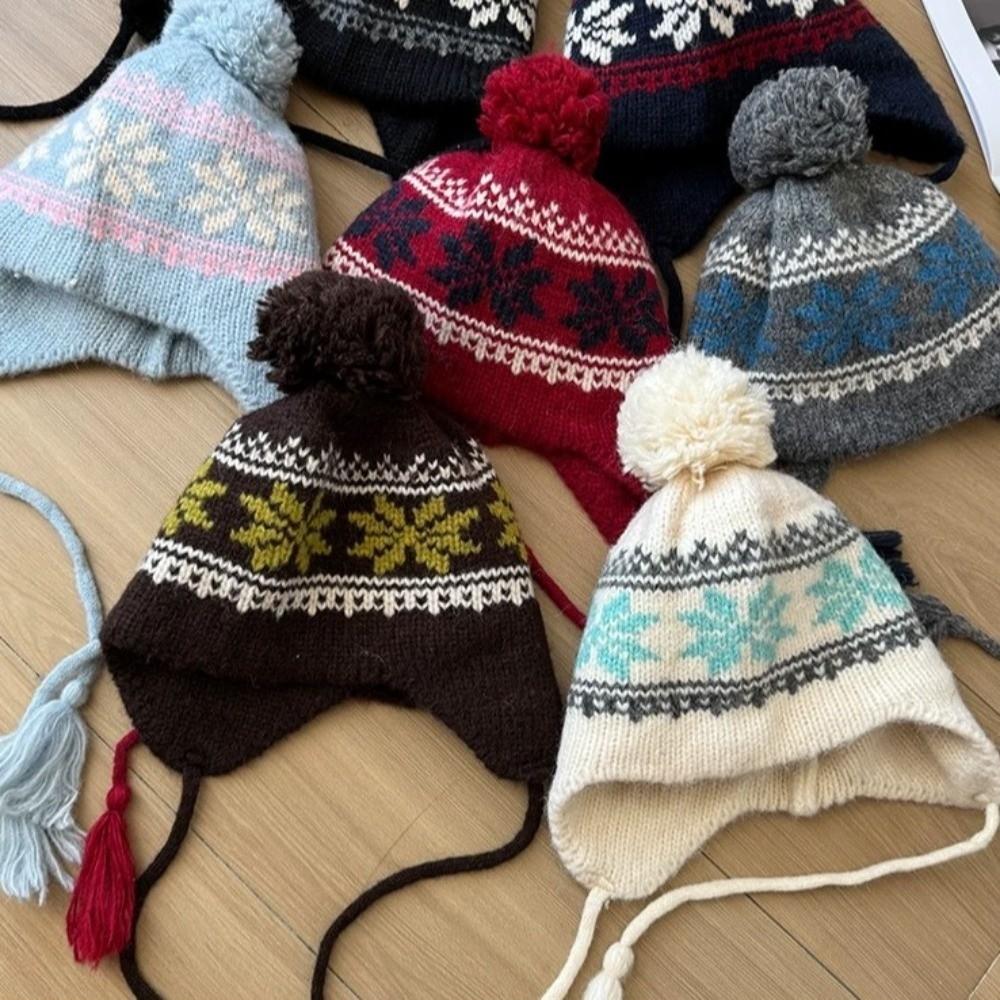 Korean Style Jacquard Woolen Hat Wool Beanies Cap Retro Knitted Pullover Hat  Girls