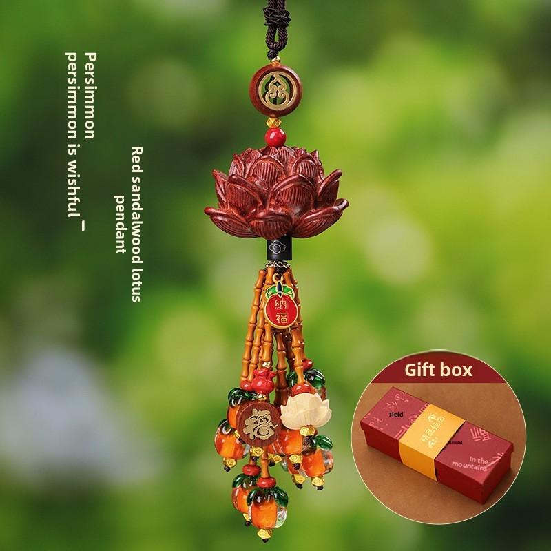 Traditional Car Pendant With Yellow Boxwood Lotus Charm For Interior Decor