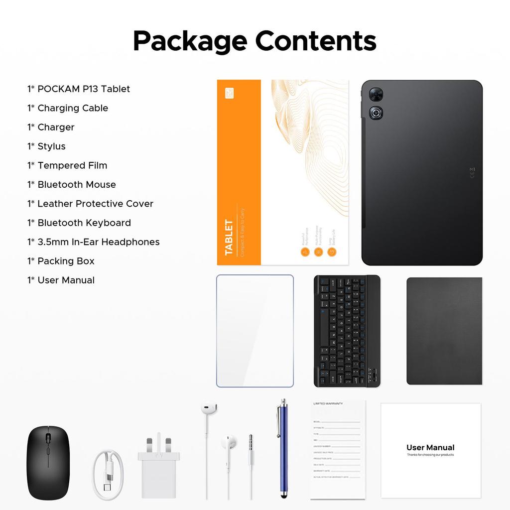 POCKAM P13 Tablets ,13.4 Inch 2.4K 120Hz Android 16, 48GB+128GB, 12000mAh, Widevine L1, Dual Speakers, Tablet with Keyboard & Pen-Case