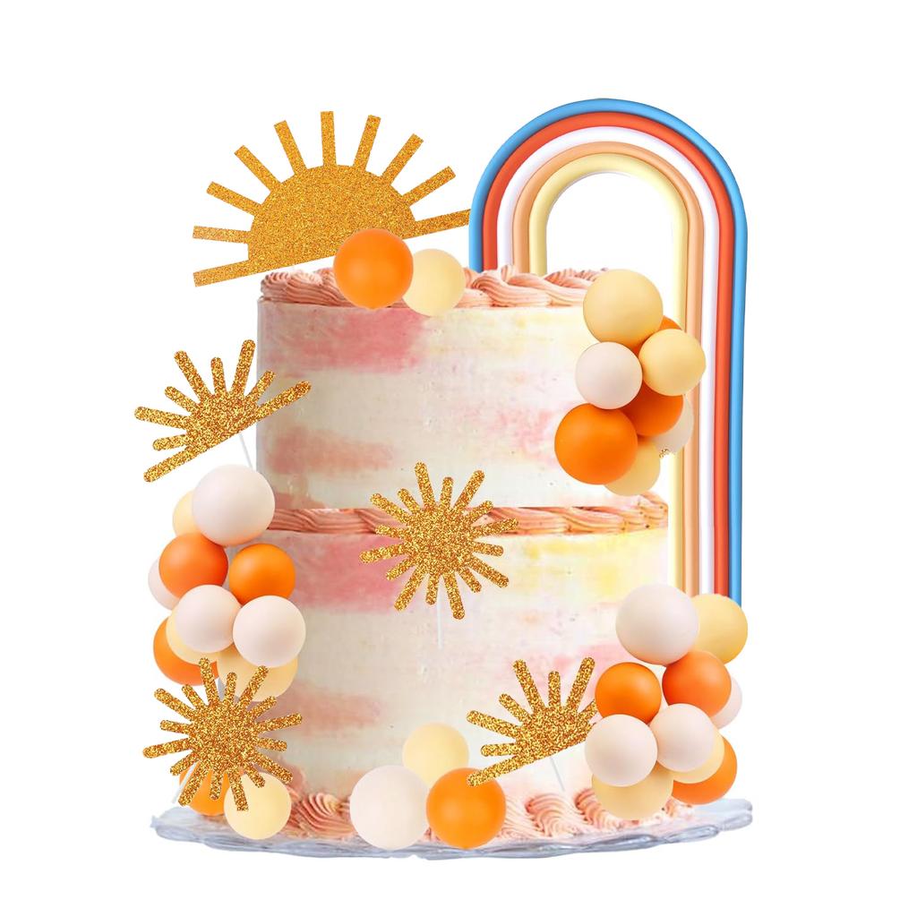 26pcs Sun Cake Golden Sun Cake Cupcake Toppers Ball Dessert Picks, Sun Theme Birthday Party Baby Shower Celebration Photo Props