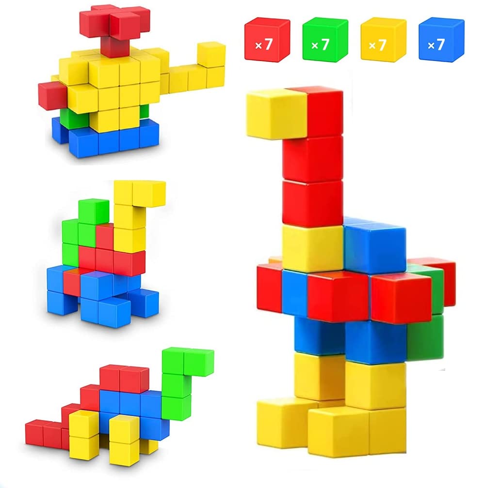BESOO Magnetic Cubes, Magnetic Building Blocks, Shapes, Volume, Math Educational Toy, DIY Tool, Brain Development Puzzle, Building Set (28 pieces)