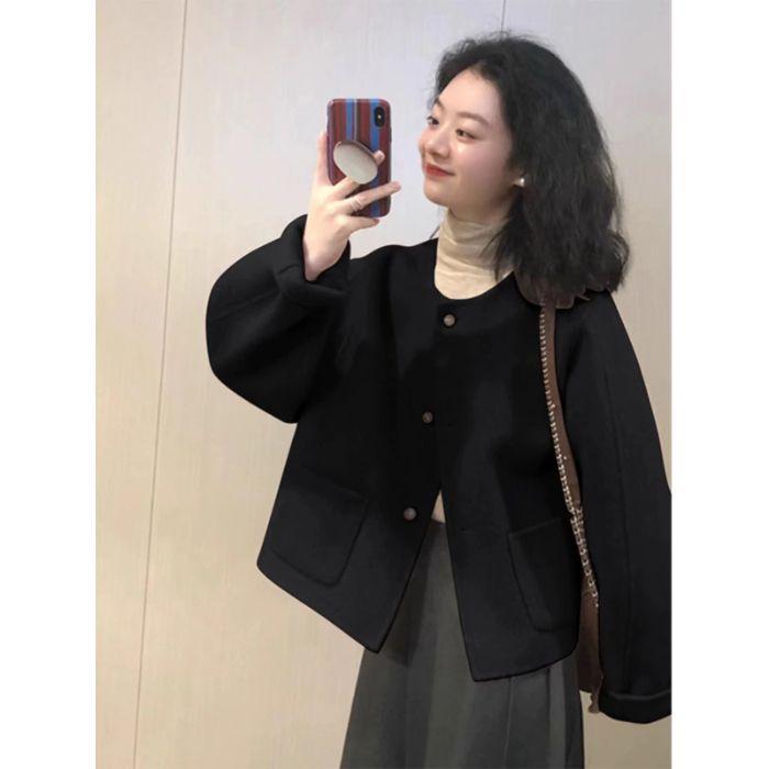 

Hepburn-Style Women s Petite Pink Wool Coat - Autumn/Winter 2025 Collection 3XL чорний