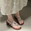 Black High-end Non-slip Thick-soled Wedge Roman Sandals Women's 2025 New Summer Wear French Cool Slippers